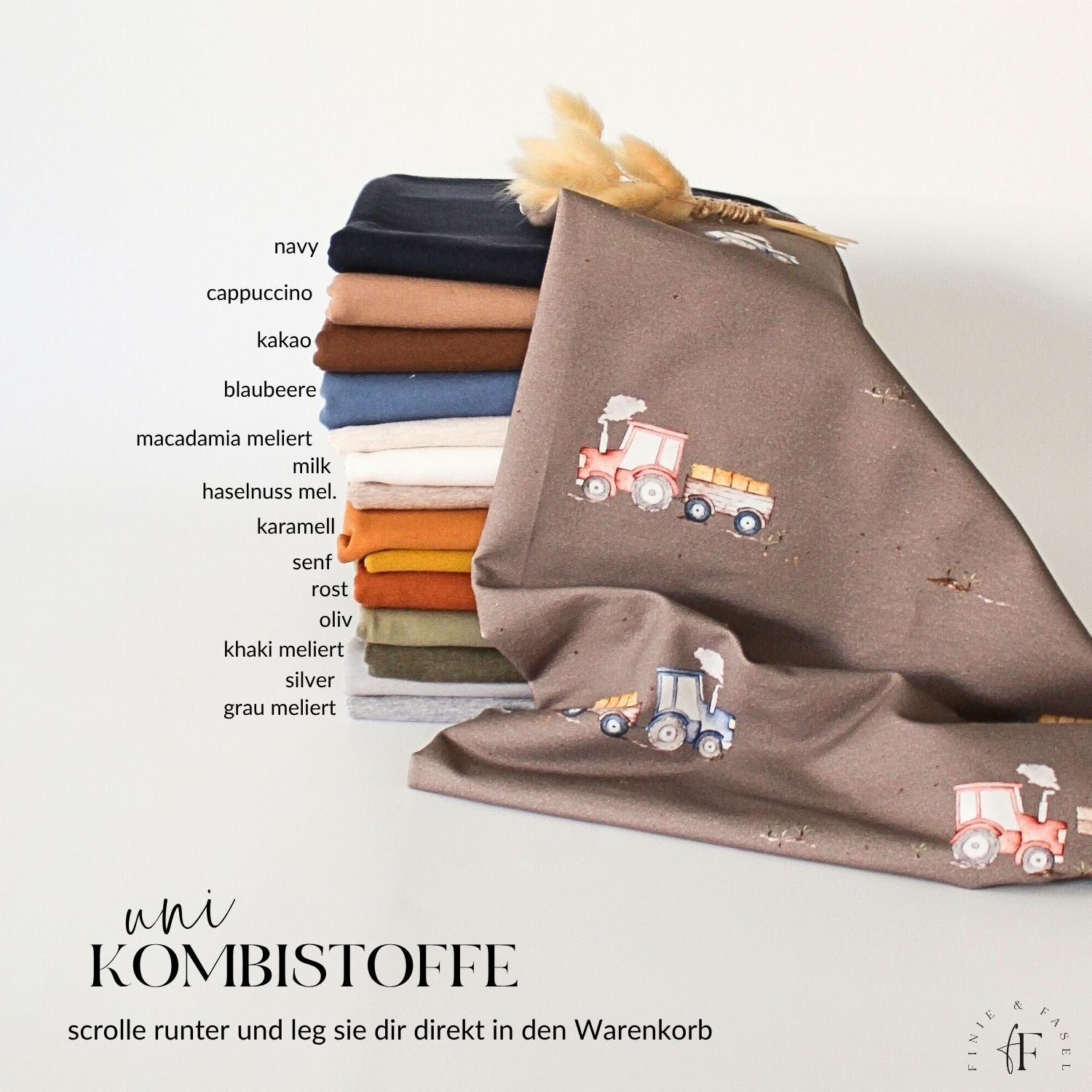 Kombistoffe zu Jersey Bauernhof-Stoff – farblich abgestimmte Unistoffe für kreative Nähprojekte
