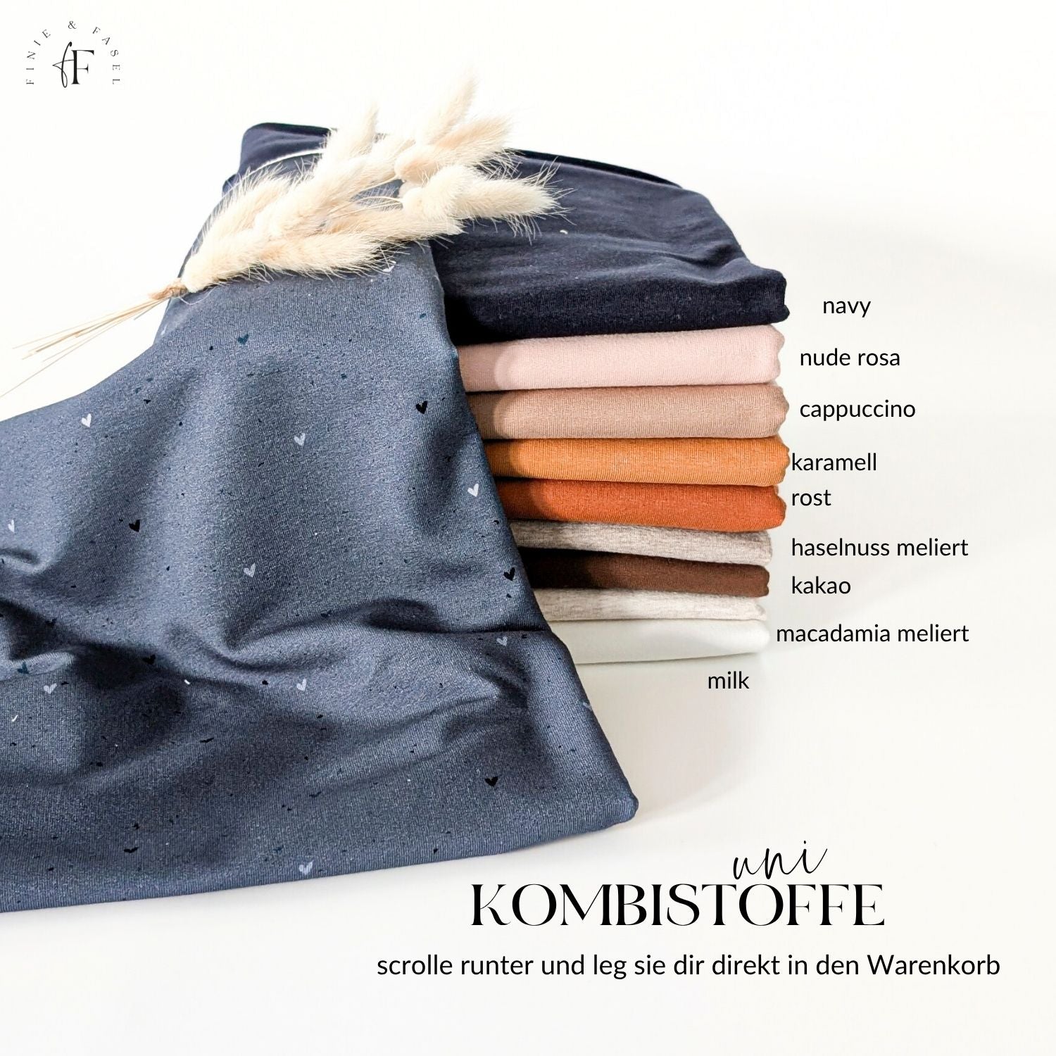Blue Heart Konfetti Herzenstoff kombiniert mit passenden Unistoffen – harmonische Farbpalette zum Nähen