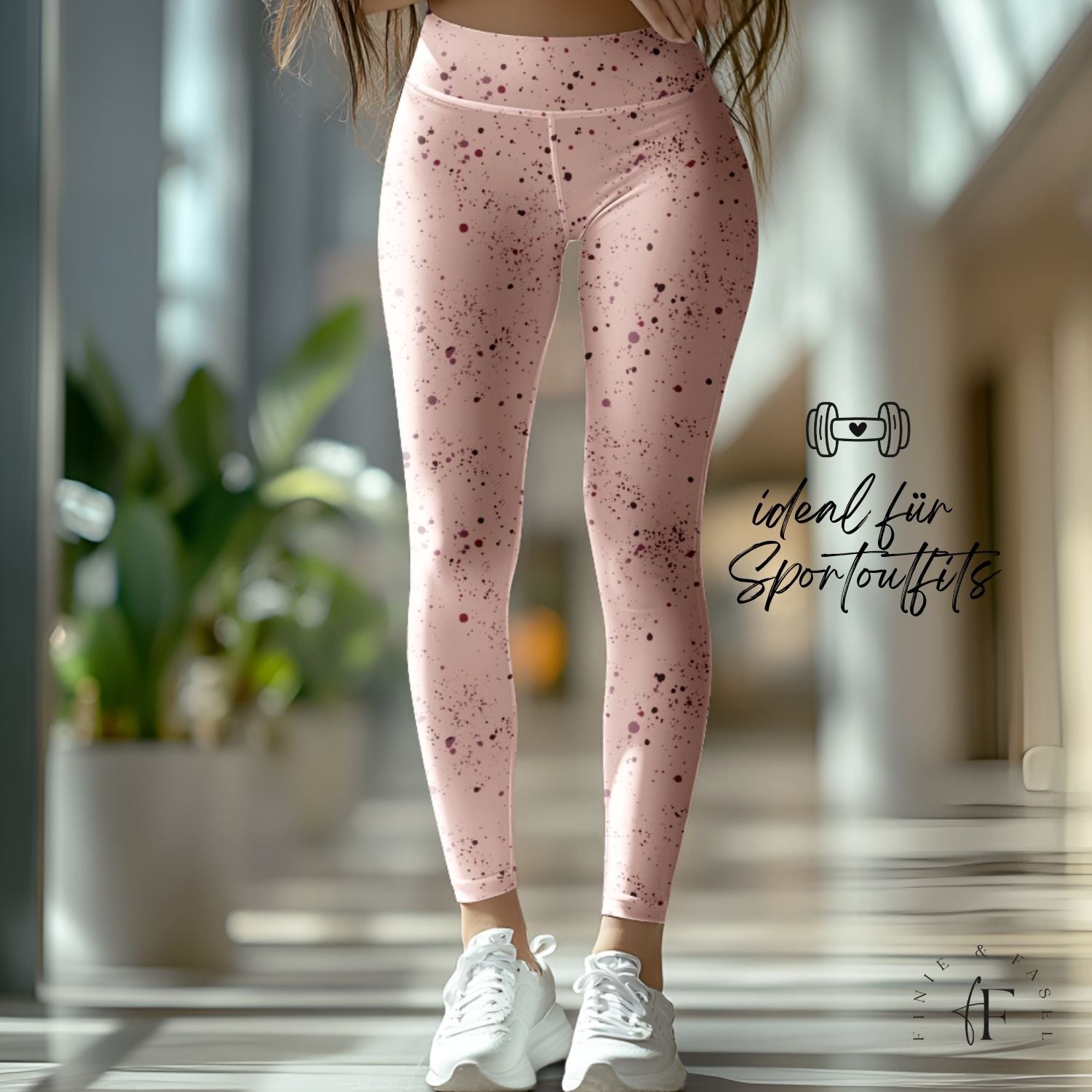 Leggings aus rosa Lycra mit Konfetti-Print – ideal für Sportoutfits und bequeme Looks