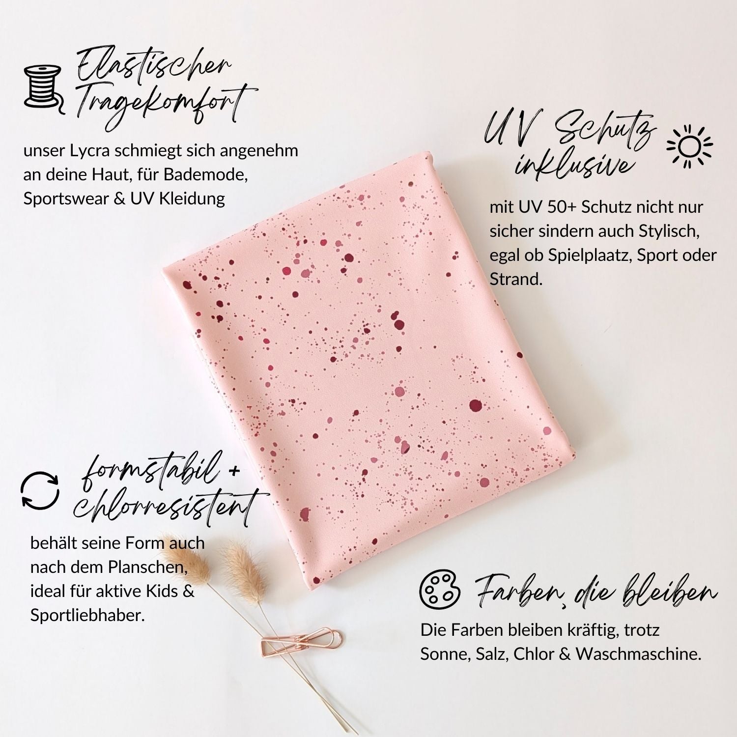 Rosa Lycra Stoff mit UV-Schutz und Konfetti-Design – Vorteile auf einen Blick erklärt