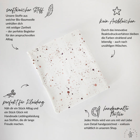 Schoko Splash Rib Jersey – Bio-Stoff mit handgemaltem Design, Reaktivdruck, hoher Weichheit und ideal für Kleidung
